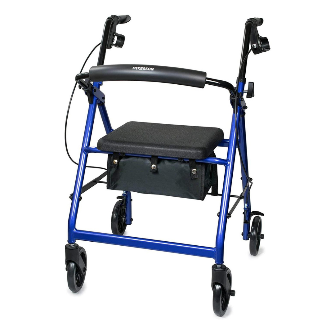McKesson Lightweight Aluminum Folding Rollator with Padded Seat - Open Box - Senior.com Rollators